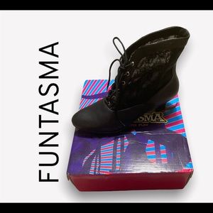 FUNTASMA DAME VICTORIAN LACE UP ANKLE BOOTS FAUX LEATHER SIZE 10